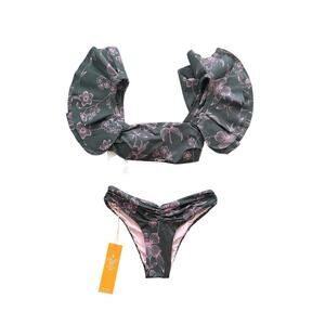 NWT Anthropologie Encantadore Floral Ruffle Bikini Set Size Small
